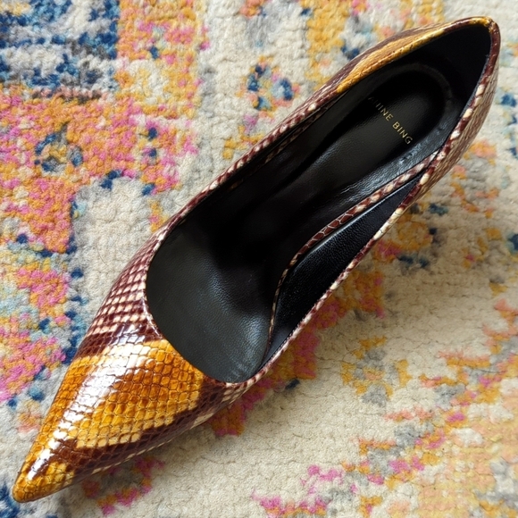 Anine Bing Devon Python Embossed Leather Pointed Toe High Heel Pumps Brown 38 - Picture 8 of 15